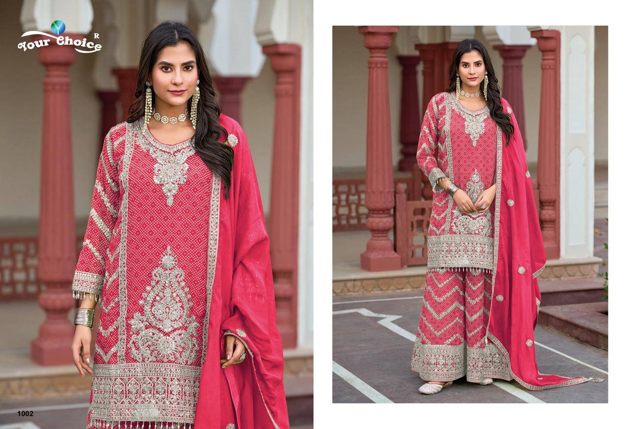 Firdous by Your choice 1001 to 1003 series Indian Pakisatni ethnic wear Heavy Chinon At Wholesale Price